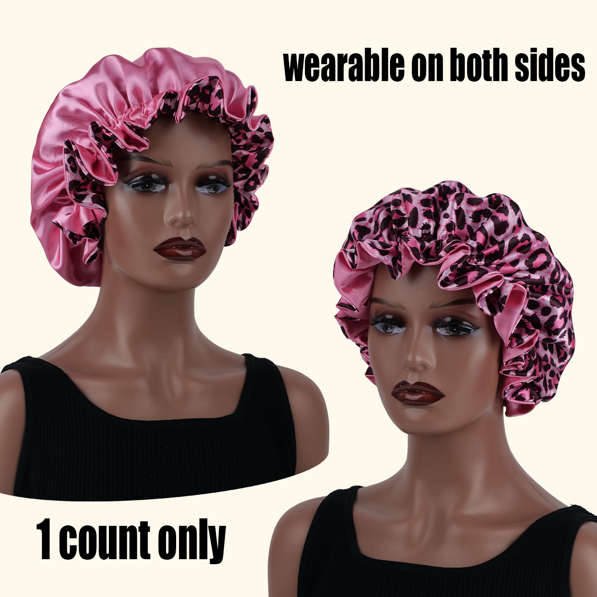 1PC Hair Bonnet Printed Leopard Double Layer Satin Splicing Hair Bonnet For Sleeping For Curly And Straight Hair