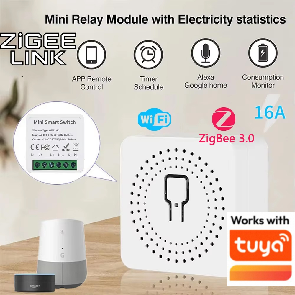 16A Wifi /Zigbee 3.0 Mini Smart DIY Switch 2 Way Control Smart Home Relay Automation Breaker Works With Alexa Home