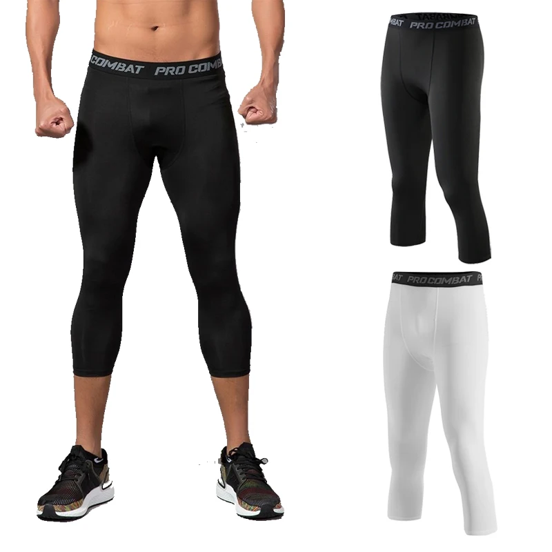 Men's Sports Cropped Pants, Sportswear, Running Leggings, Gym Leggings, Men's Compression Sweatpants, Men's Cropped Pants