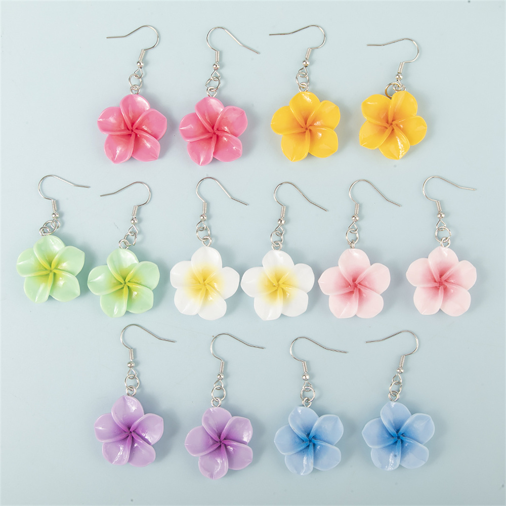 5Pairs/set Kawaii Fresh Resin Egg Flowers Dangle Earrings Set Sweet Mixed Color Flower Charms Pendant Diy Making Jewelry Gifts