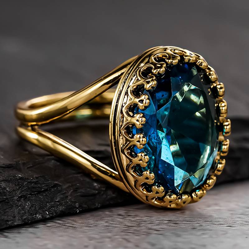 Huitan Romantic Gold Color Ring with Light Blue Marquise CZ for Women Luxury Fashion Lady's Rings Party Creative Jewelry