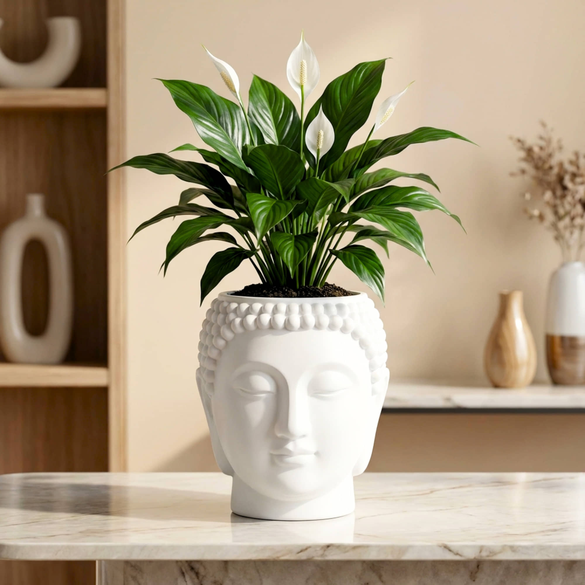 Buddha Head Planter Zen Home Decor Indoor Flower Pot Succulent Pot Plastic Decorative Vase Office Desk Plant Pot Minimalist Garden Decor Gifts for Plant Lovers