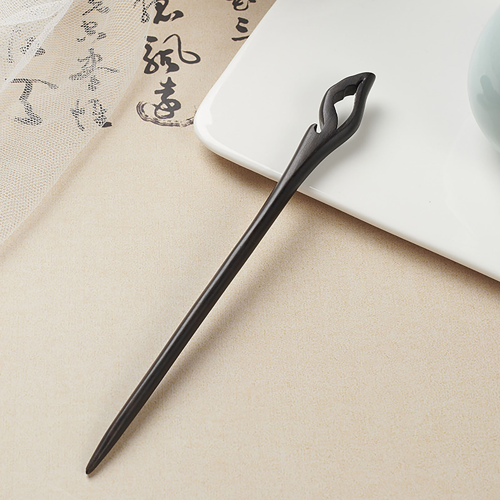 Chinese Style Ebony Hairpin For Women Ancient Style Wood Hair Stick Minimalist Traditional Antique Hair Accessories 18cm Long