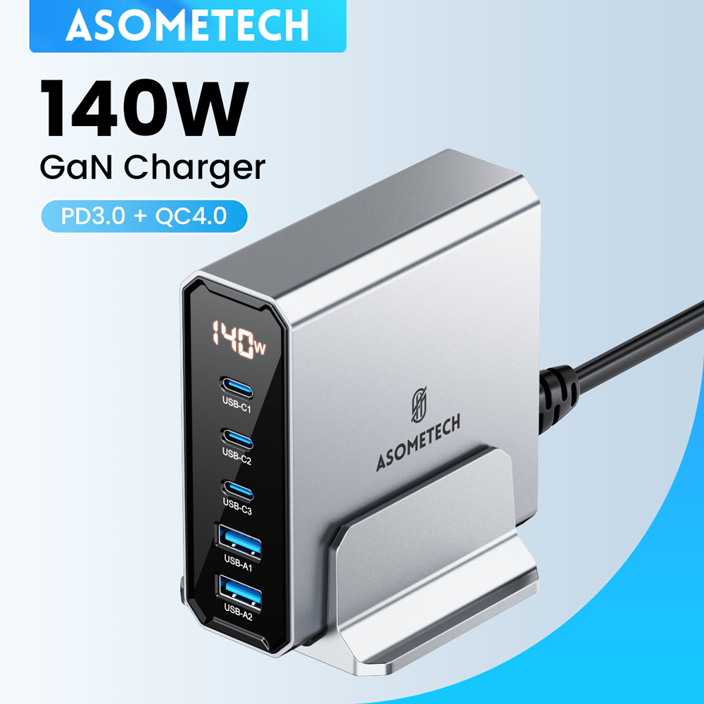 140W GaN USB Charger 5 Ports Type C PD3.0 QC Quick Charge 4.0 3.0 PPS USB C Fast Charger for IPhone 14 13 Macbook Tablet