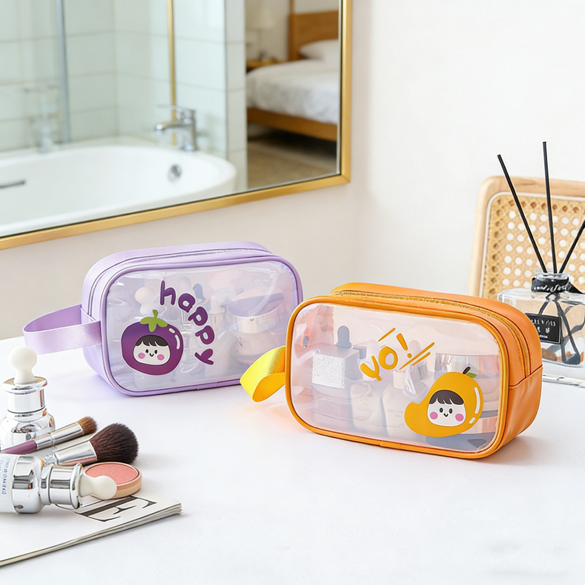 Cute Transparent Makeup Bag PVC Waterproof Toilet Bag Large Capacity, Portable Beach Swimming Bath Bag