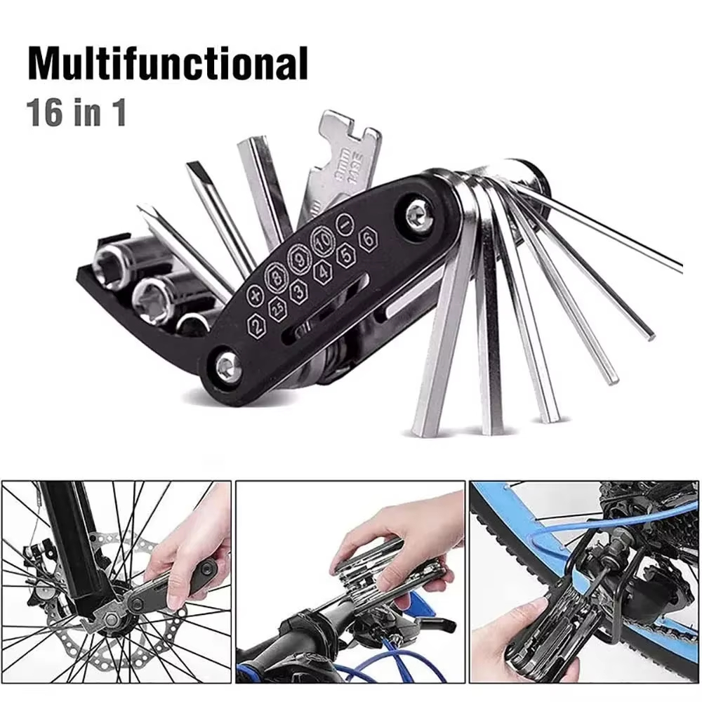 16-in-1 Portable Bicycle Repair Tool Kit Hex Wrench Nut Tire Screwdriver Set for Motorcycle And Bicycle Maintenance