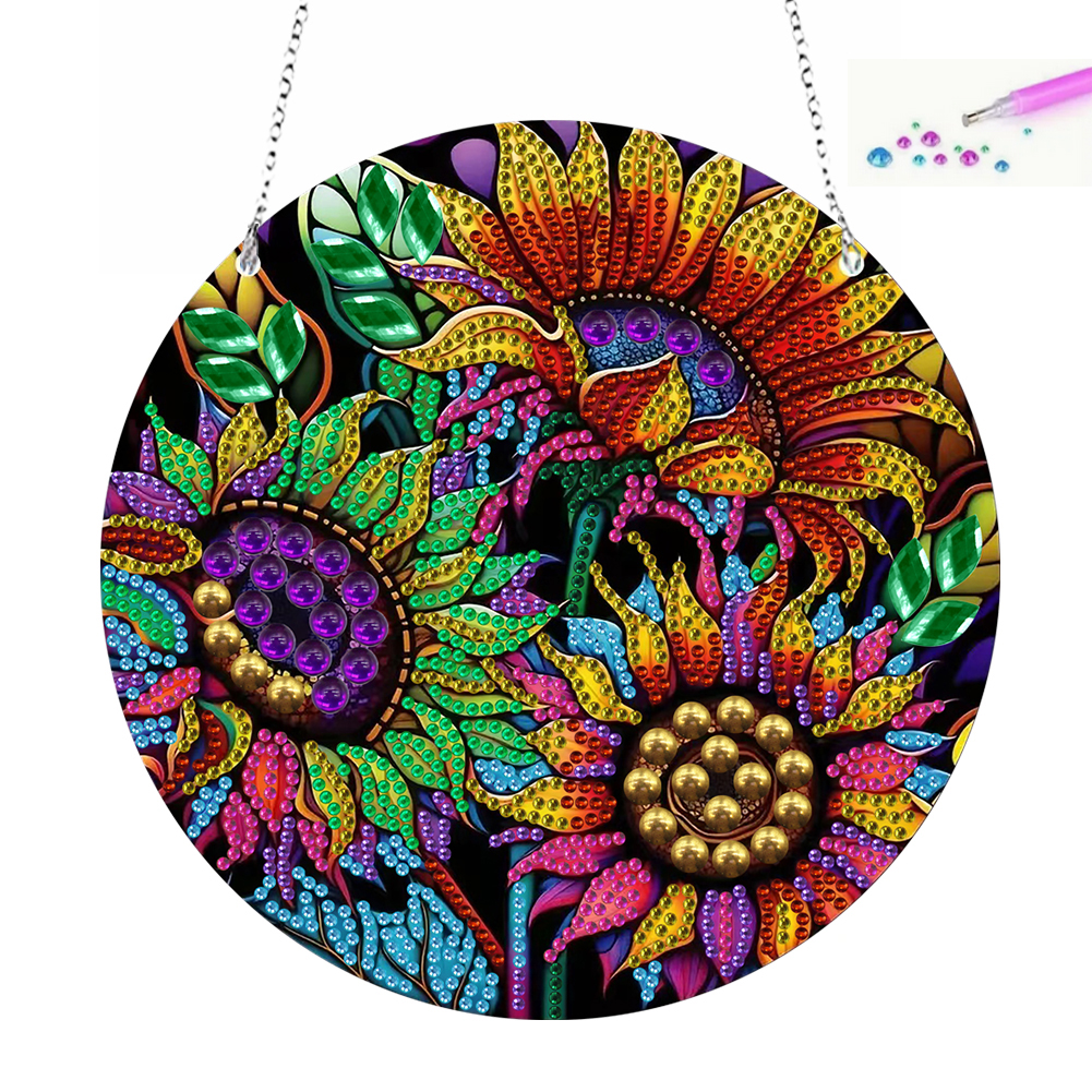 1 exquisite DIY artificial wooden diamond painting pendant with colorful floral patterns - decorating windows, homes, gardens, a