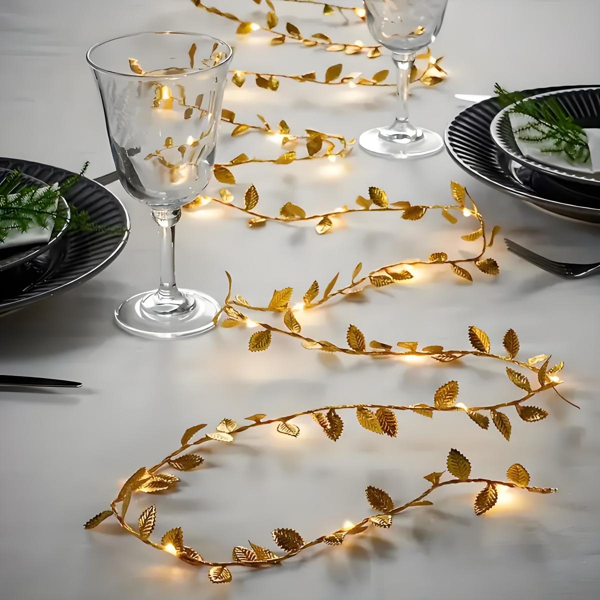 Led Romantic Golden Leaf Fairy Lights - (20 Led Constant Light Model) Elegant String Lights, Suitable for Home Decoration, Table Setting, Weddings, and Events Suitable for Valentine's Day, Birthday Parties, Weddings, , , Diwali.
