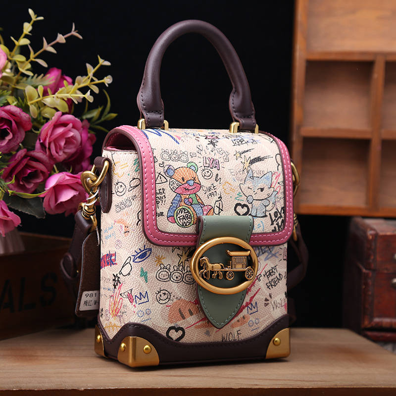 2025 New Graffiti Top-Handle Bag with Large Capacity Fashion Single Shoulder Women's Bags Crossbody Small Square Bag for Ladies