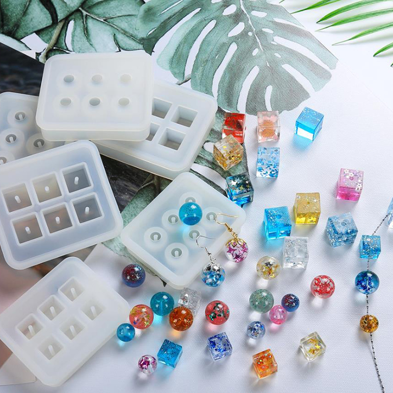 Rectangle Silicone Mould Square Bead Ball 6 Holes DIY Epoxy Jewelry Pendant Mold