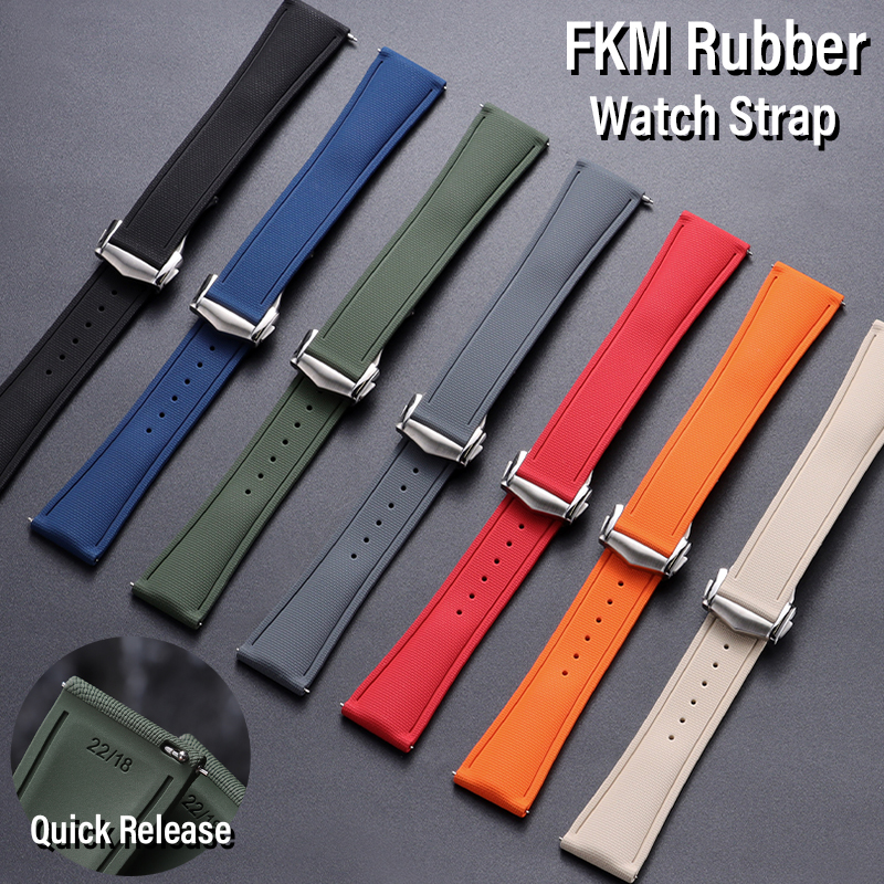 Luxury FKM Watch Band 20mm 21mm 22mm High-Performance Fluororubber Strap Quick Release Premium Soft Wristband for Sports