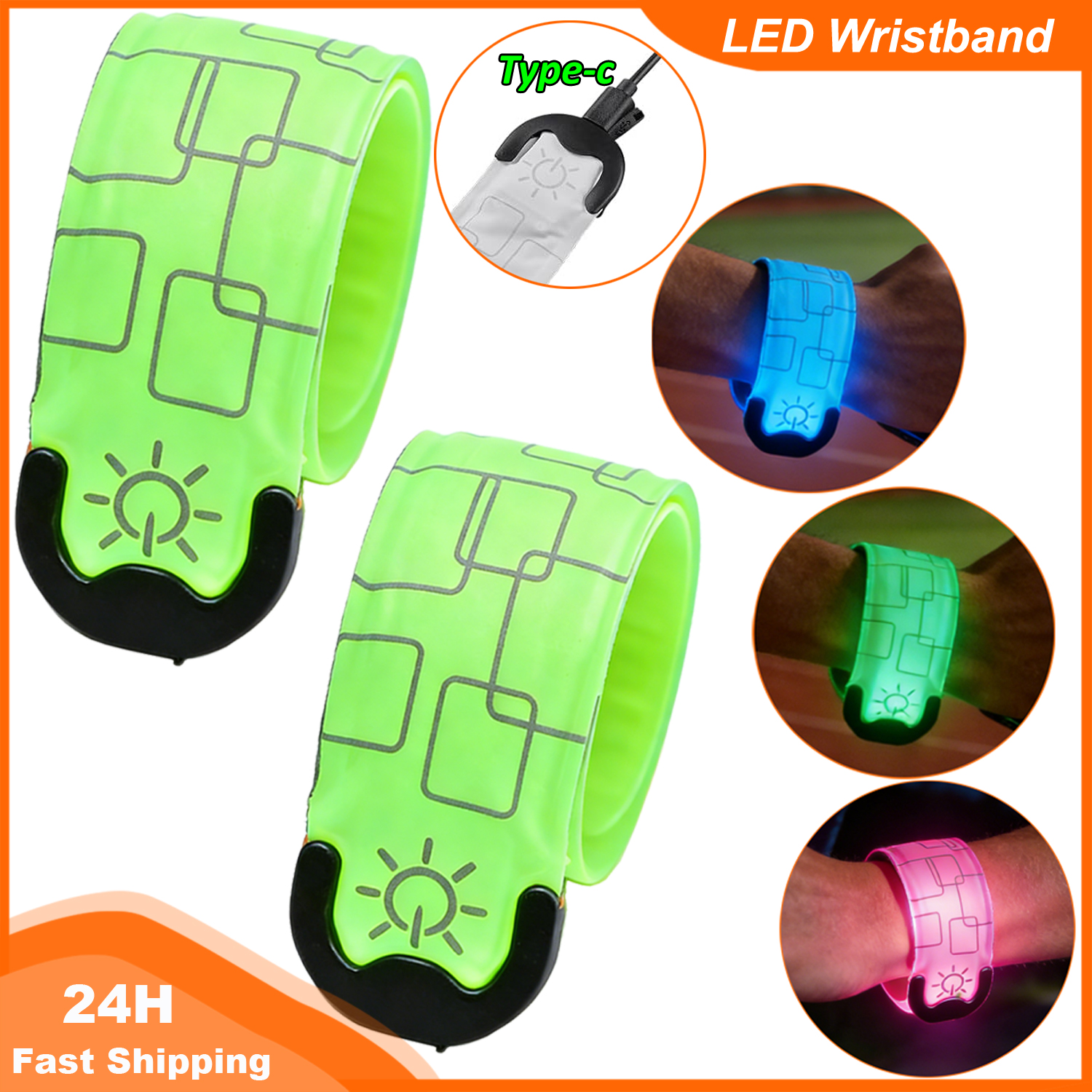 2pcs Night Running Arm Line LED Outdoor Sports USB Rechargeable Wristband Safety Leg Warning Wristband Blue