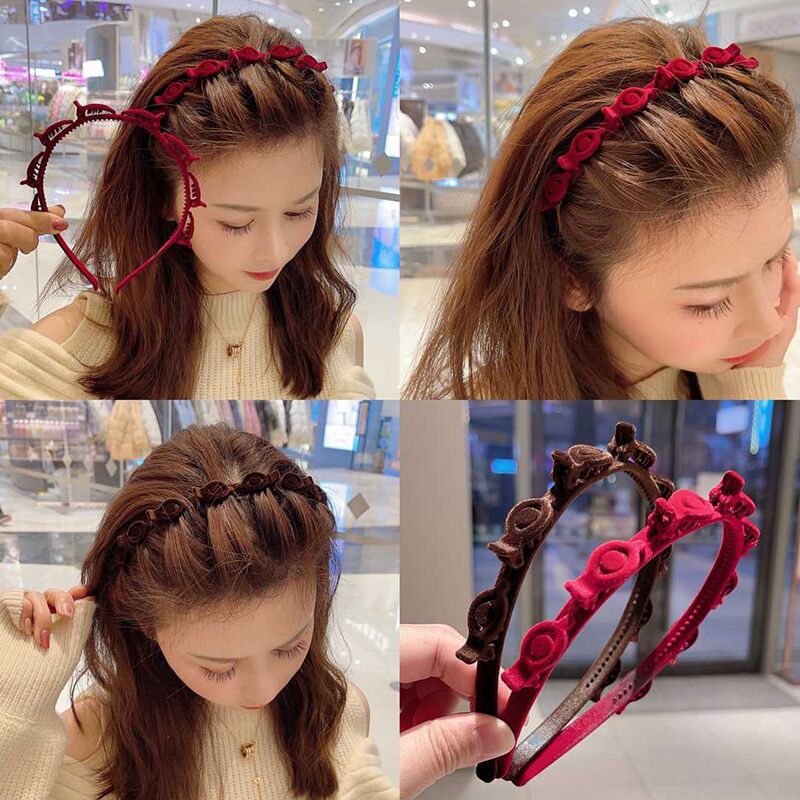 1/2/3 Pcs Flocking Braided Headband Simple Broken Hairpin Headband Fashionable Girls Face Washing Headband