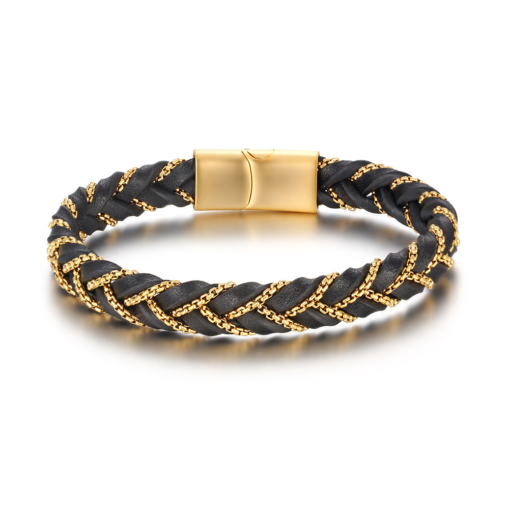 Simple New Style Men's Leather Bracelet Black/Blue/Brown Stainless Steel Buckle Valentine's Day Charm Bangle Jewelry