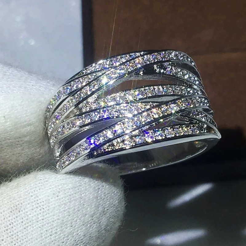 Huitan Modern Women's Finger Ring Cross Design Full Paved Dazzling CZ Luxury Crystal Rings Daily Wear Fashion Jewelry for Female