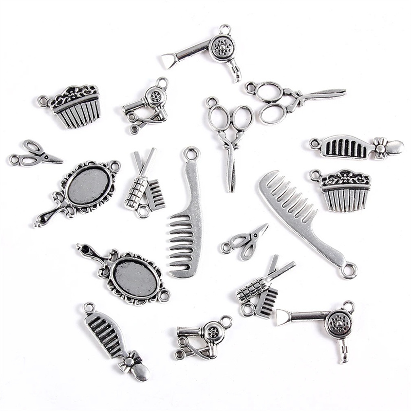 20Pcs Tibetan Silver Color Charms Scissors/Hair Dryer/Comb/Mirror/ Curlers Charm Pendant For Unisex DIY Jewelry Accessories pen gpt