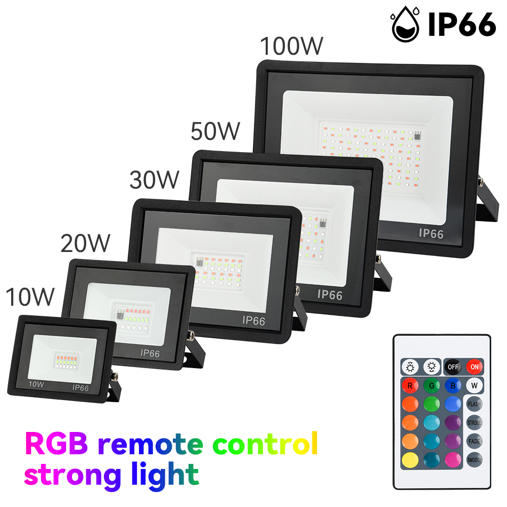 RGB Flood Light 100W 50W 30W 20W 10W RGB Reflector IP66 Waterproof LED Spotlight 220V Projector Lamp Outdoor Garden Lighting Bles Online DZ-13A-02 QC