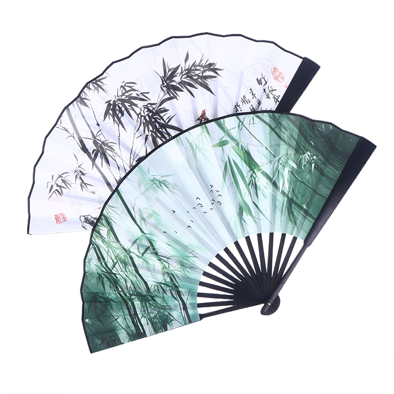 National Style Double-sided Bamboo Mountain Pattern Silk Cloth Fan Photography Prop Chinese Style Folding Fan