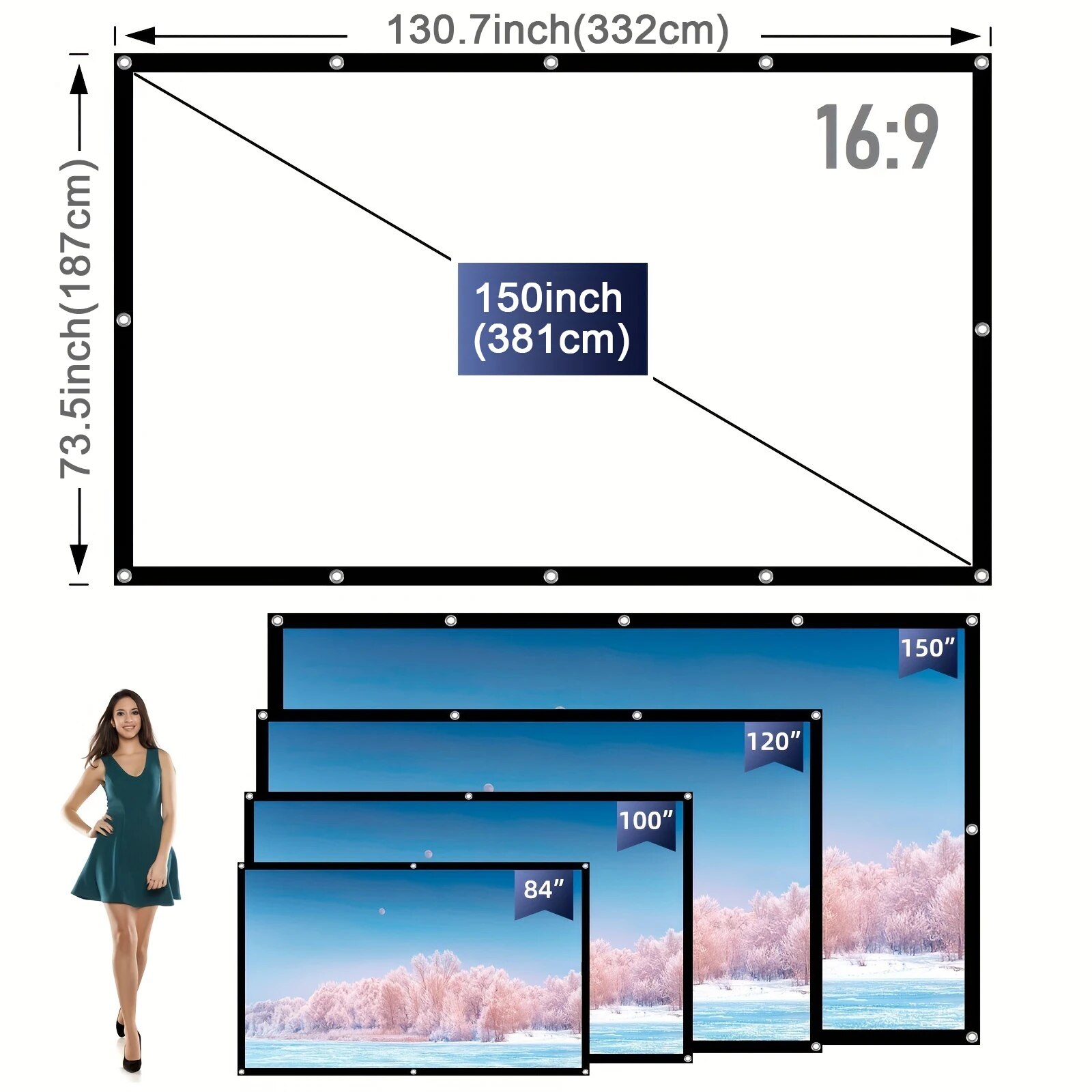 60 72 100 120 150 Inch 16:9 Portable Wrinkle Free Lightweight Projector Screen Home Outdoor Front Rear Projection Curtain Fabric Bles Online DZ-21A-17