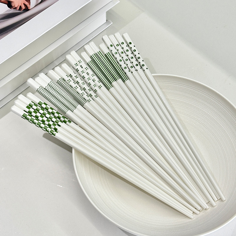 5/10 Pairs Ceramic Chopsticks, Green Pattern, Non-Slip, High Temperature Resistant, Hygienic&Easy to Clean,for Home & Restaurant