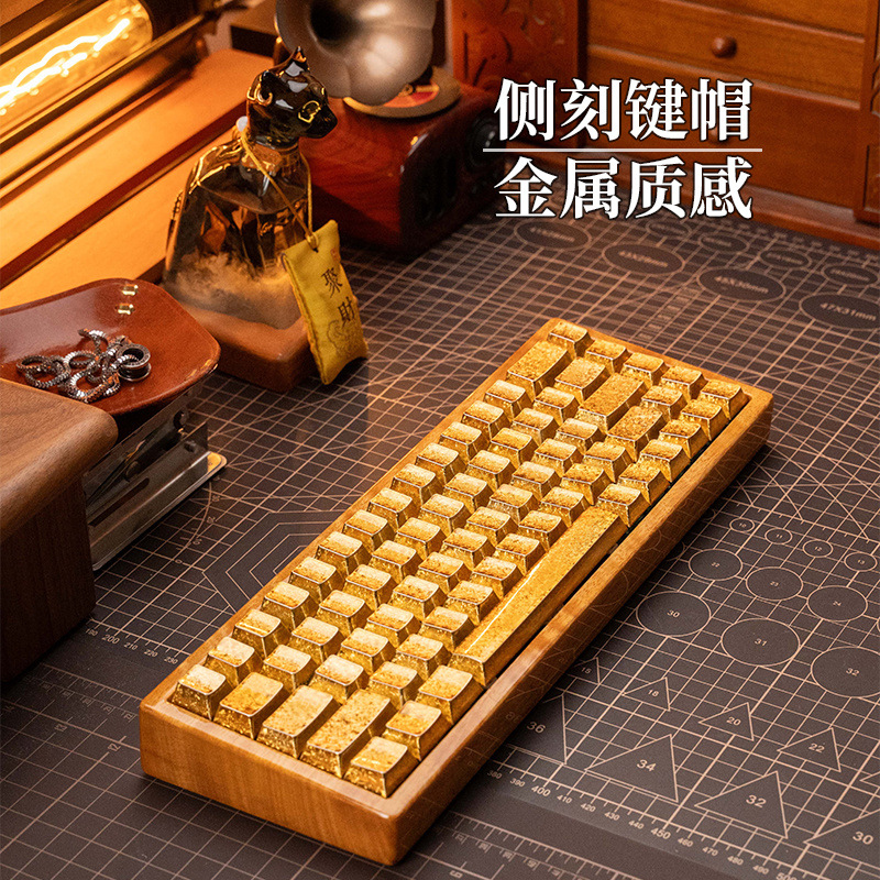 Side carved mechanical keyboard frost keycaps original factory high metal texture customized ice crystal wooting60 gold keycaps