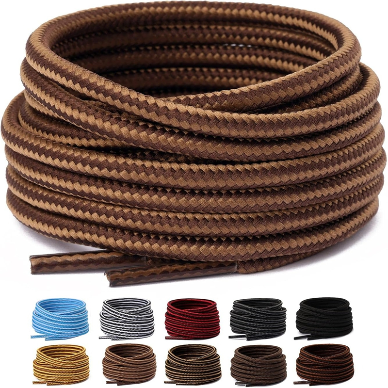 2 Pair Heavy Duty Round Boot Laces Durable Striped Shoelaces for Hiking Work Boots Outdoor Sports Sneaker Shoe Laces