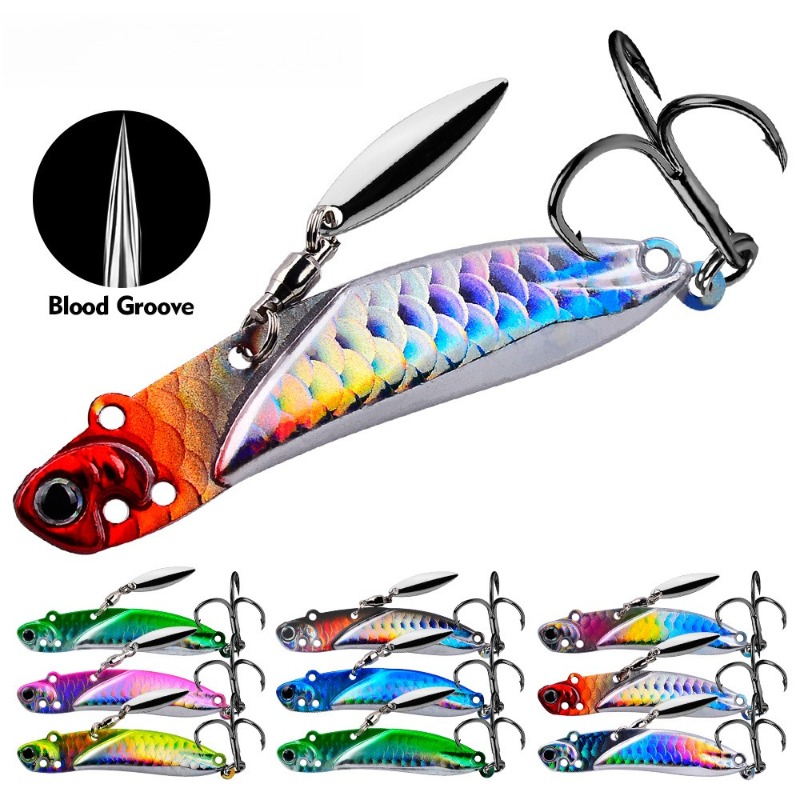 1/8 PCS 10G 4.5CM Metal VIB Fishing Lure Vibration Spoon Hard Baits Crankbait Wobbler Swimbait Cicada VIB Tackle 8 Colors