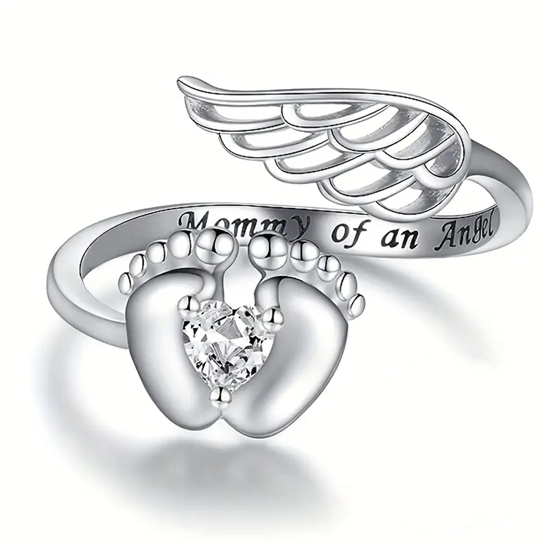 Huitan Mother Rings Best for Mommy Crystal Heart CZ Luxury Silver Color Angle Ring Birthday Anniversary Present New Jewelry