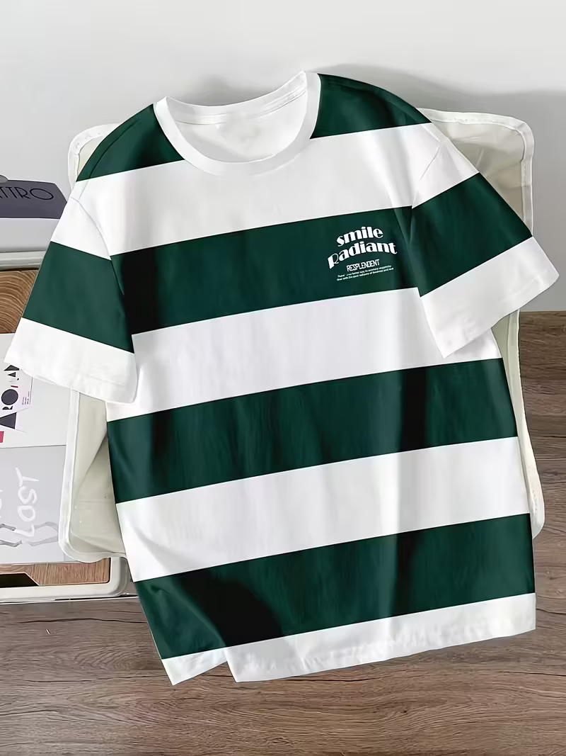 2026 Summer New Style Men's T-shirt - Breathable Lightweight Casual Fashionable Stripes Printed Streetwear Men's T-shirt