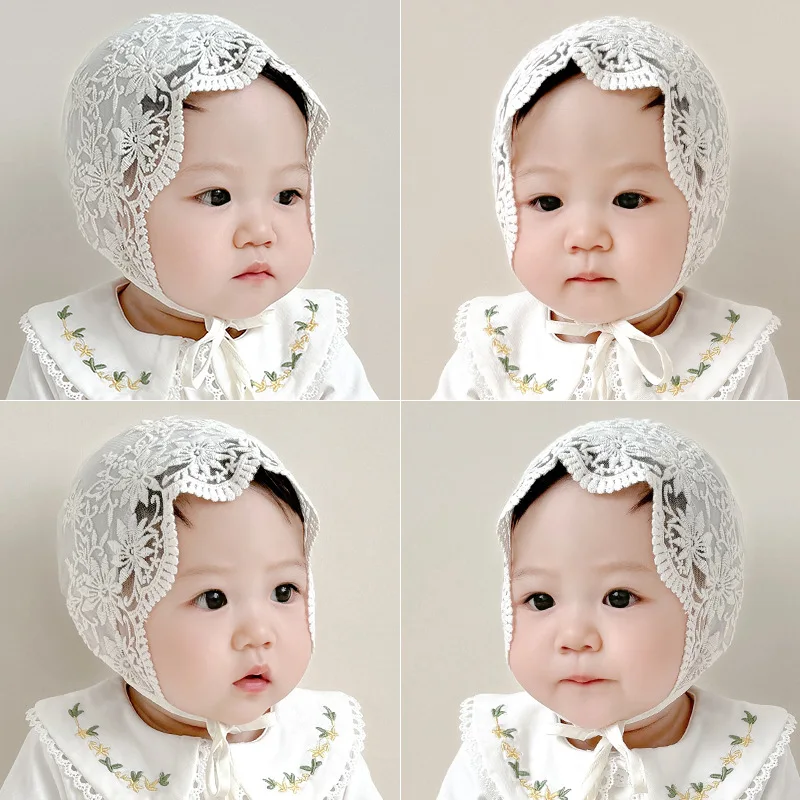 Flower Embroidery Mesh Fabric Lace Flower Hollow Princess Hat Baby Hat Newborn Hat Birthday Photography Prop