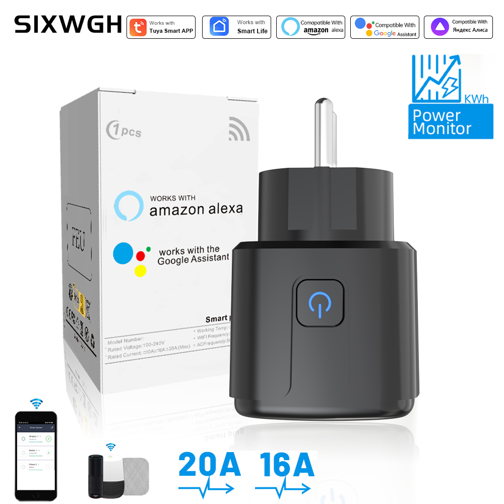 Tuya Smart Socket WiFi Remote Control EU Plug with Energy Monitoring 16A/20A Voice Control /Alexa Timed