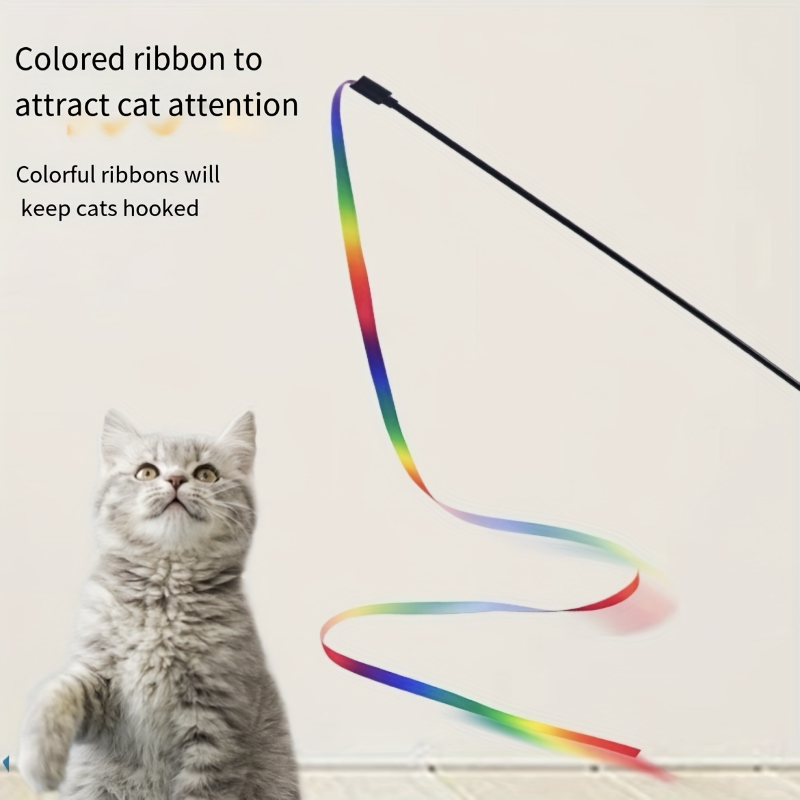 New Colorful Cat Teaser Stick Interactive Toy with Adorable Ribbon Rip Endless Fun Playtime Double Sided Color Bar Pet Toys
