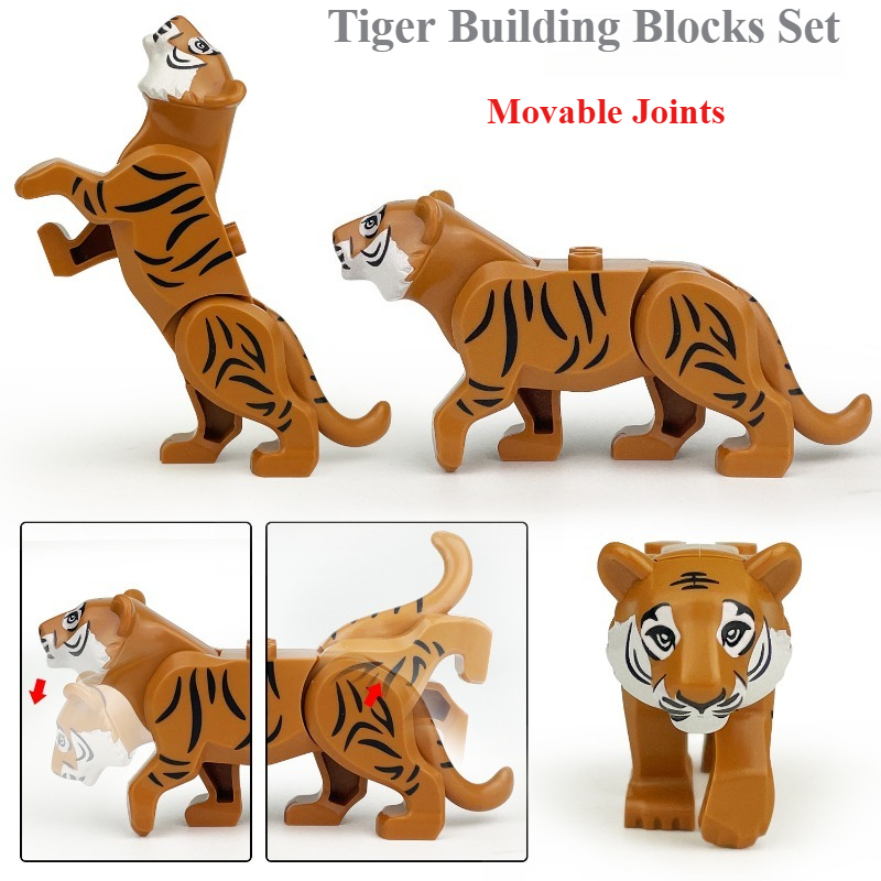 Moc Mini Building Blocks Tiger Toy DIY Assemble Animal Model Bricks Puzzle Toys for Kids Birthday Gift