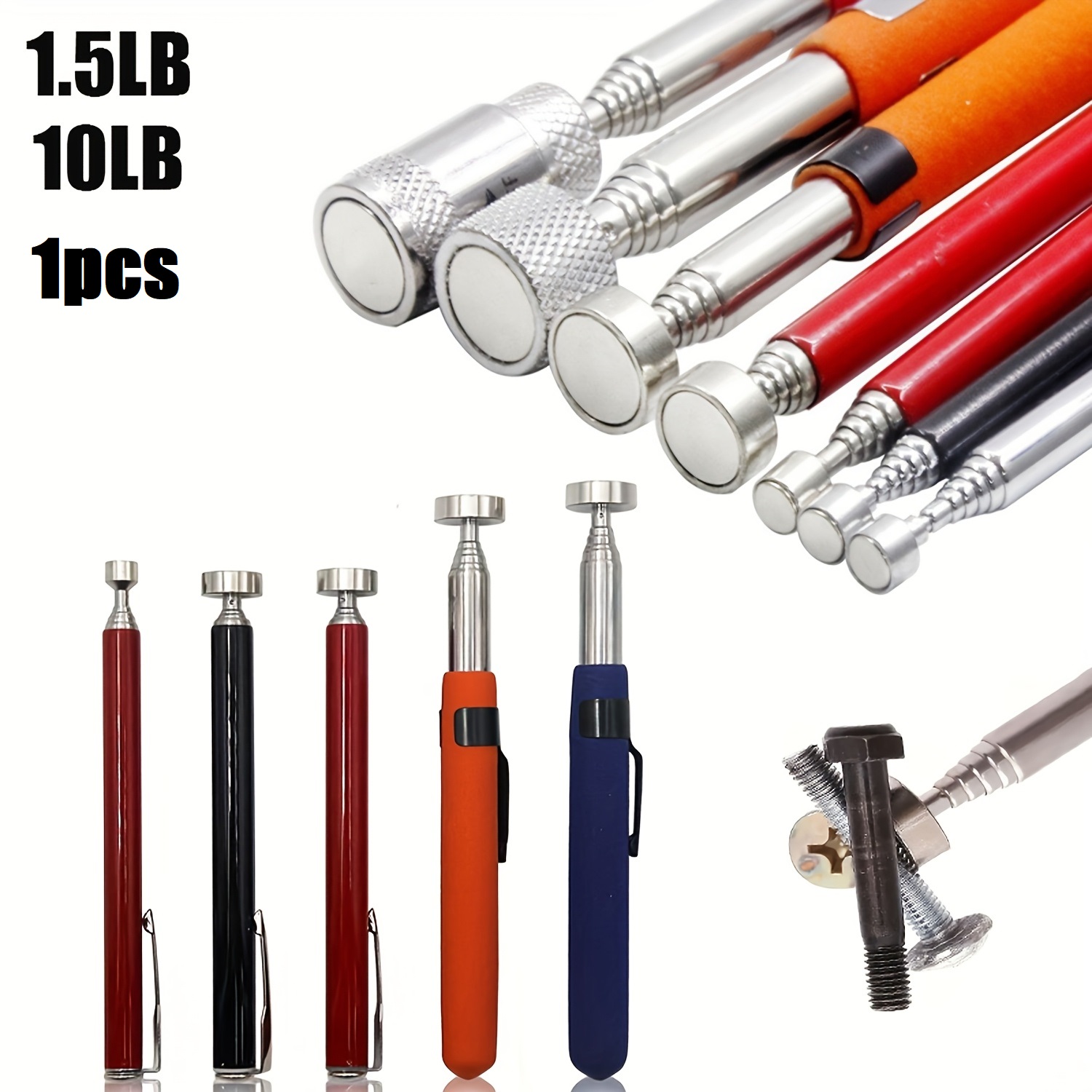 Stainless Steel Magnetic Pick-Up Stick with Retractable Rod Pen Clip 1.5LB/10LB for Electronic Hardware And Mechanical Repair pen gpt