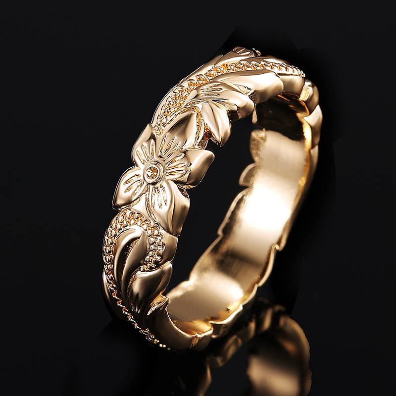 Huitan Simple Stylish Carved Flower Design Women Ring Anniversary Graceful Female Finger Ring Fashion Jewelry Hot Sale