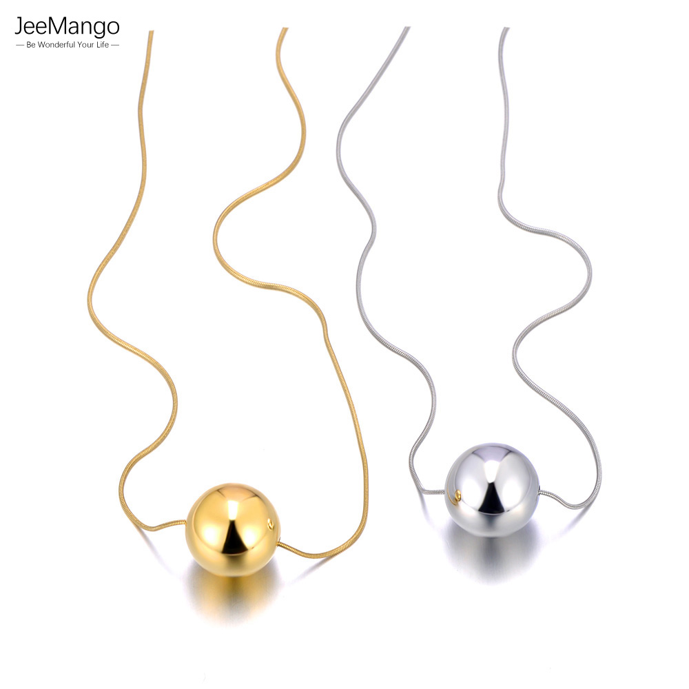 JeeMango Fashion 25mm Big Ball Pendant Necklace For Women Stainless Steel Link Chain Gold Plated Ladies Choker Jewelry JN23045