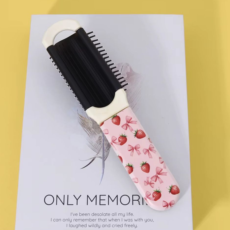 1pcs portable folding mini air cushion comb with mirror, strawberry bow pattern, suitable for ordinary hair quality