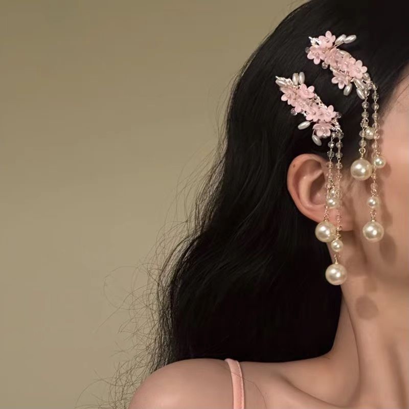 1PC Spring And Summer Sweet Flower Pearl Tassel Hair Clip Female New Fashion Exquisite Hundred Hundred Hundred Hair Accessories