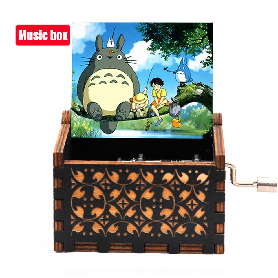 NEW STYLE Howl Castle Music Box Totoro Music Box Antique carved Wooden Hand Crank Music Box figure Birthday @