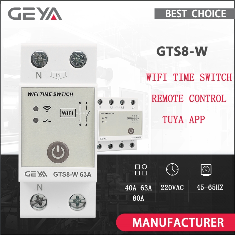 GEYA GTS8-W Intelligent WIFI DIN Rail Smart Home Wireless Remote Control Switch by Tuya APP AC220V 40A 63A 80A