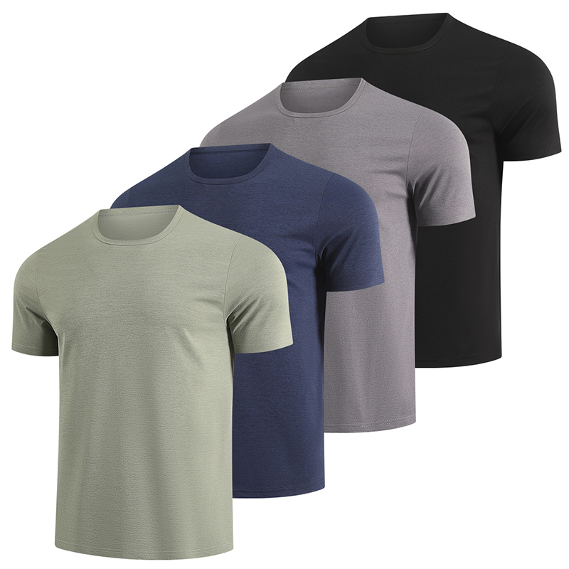 Men's summer solid color fashionable round neck short sleeved comfortable plus size fitness running casual T-shirt youth base to