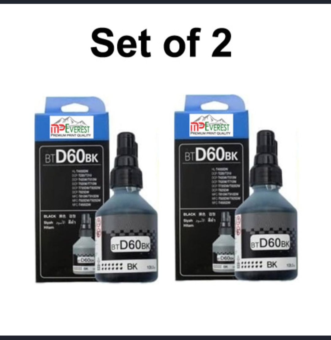 MP Everest Brother Refil Ink | BT-D60 Black For Brother for DCP-T310/220/420/720 Printers | Pack of 2