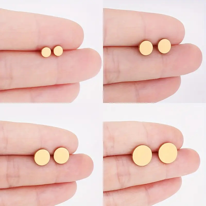 1 Pair Simple Minimalist Stainless Steel Earrings Small Round Geometric Stud Earrings for Men Women 3 Colors & 4 Sizes Available
