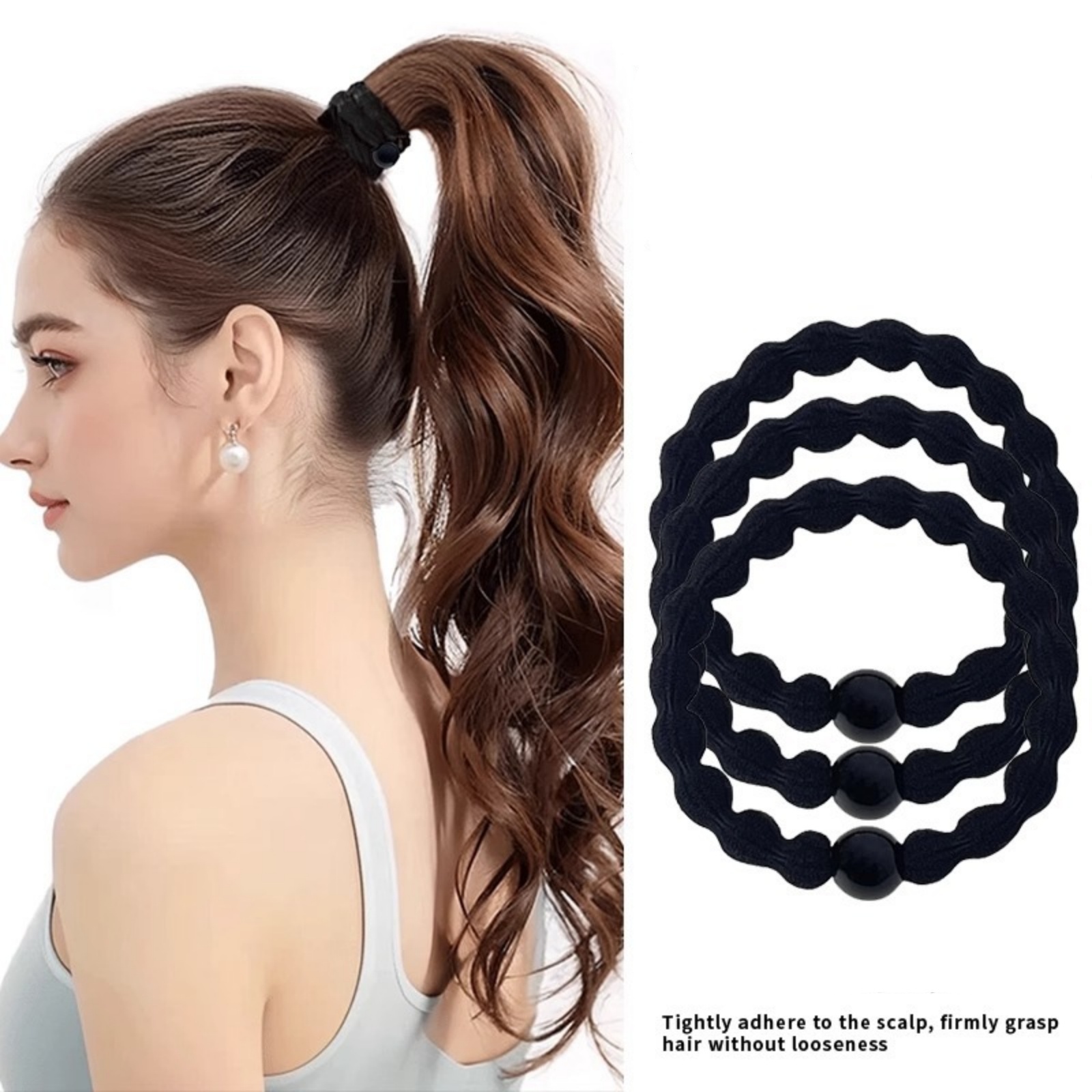 5/10PCS Classic Minimalist Sporty Hair Ties, 5 Pack Black Beaded Elastics, Strong - Hold Bands for Ponytails, Ideal for Workouts