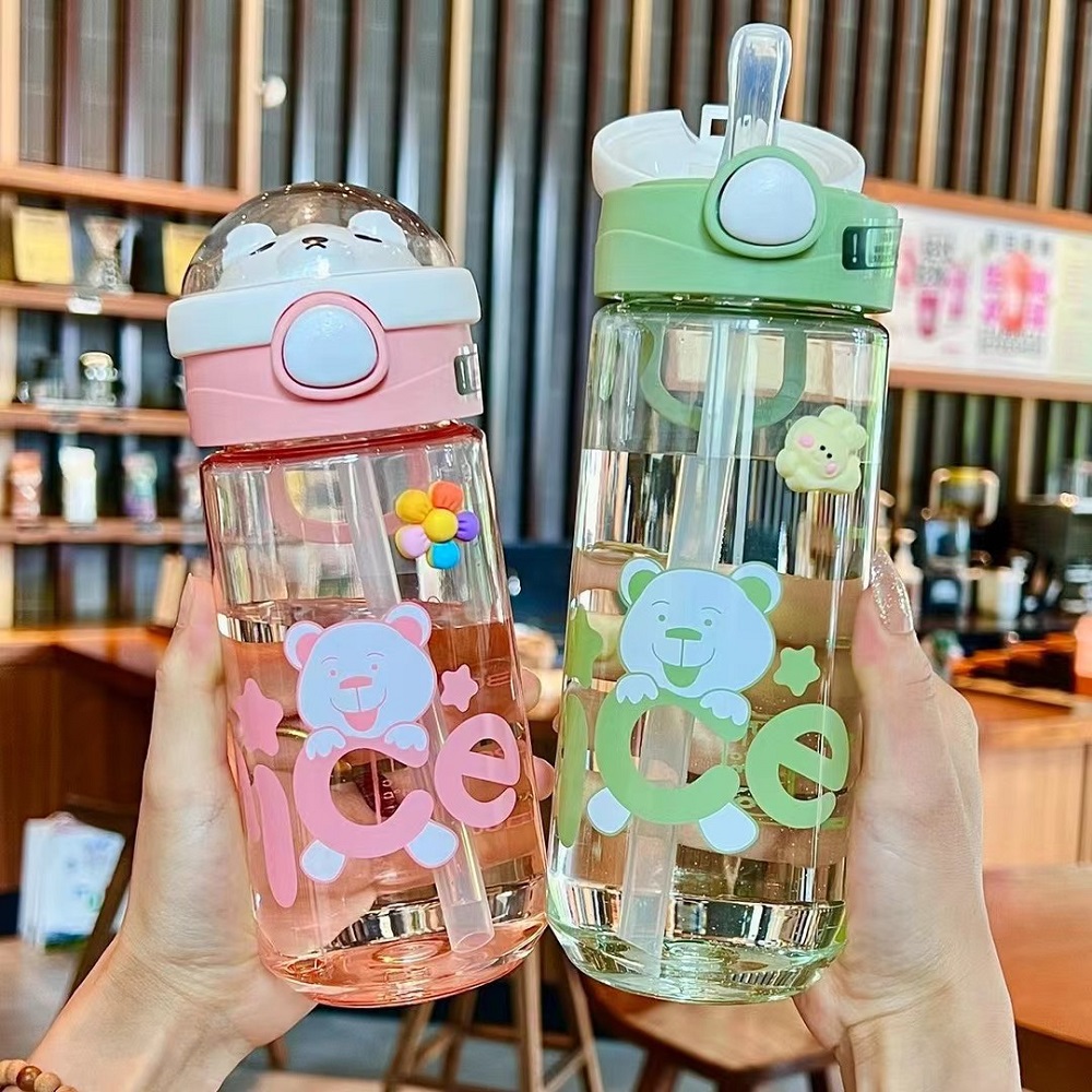 550ml Cartoon Animal Water Bottle Portable Safety Lock Cute Straw Cup Kids Leak-proof Drinking Jug For Outdoor Camping Travel