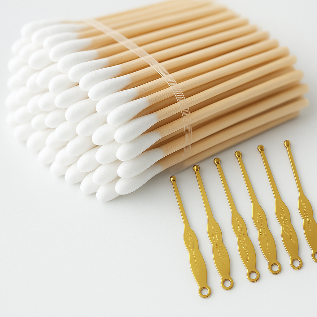 Combo set 3 pcs Golden Stainless Steel Earwax & Bamboo cotton Buds
