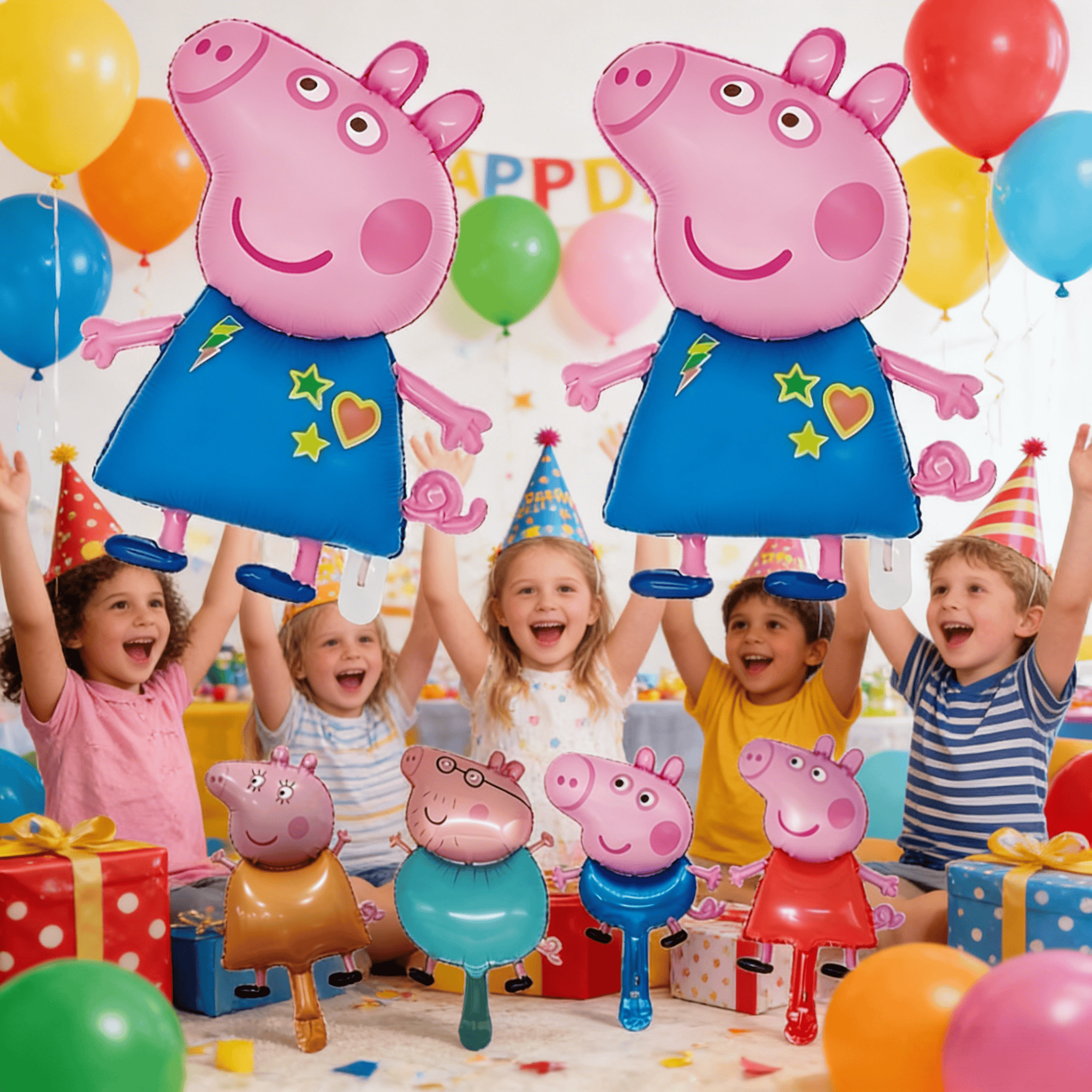6pcs Blue Peppa Pig Shaped Aluminum Foil Balloons Set Standing Birthday Party Holiday Decorations Balloons