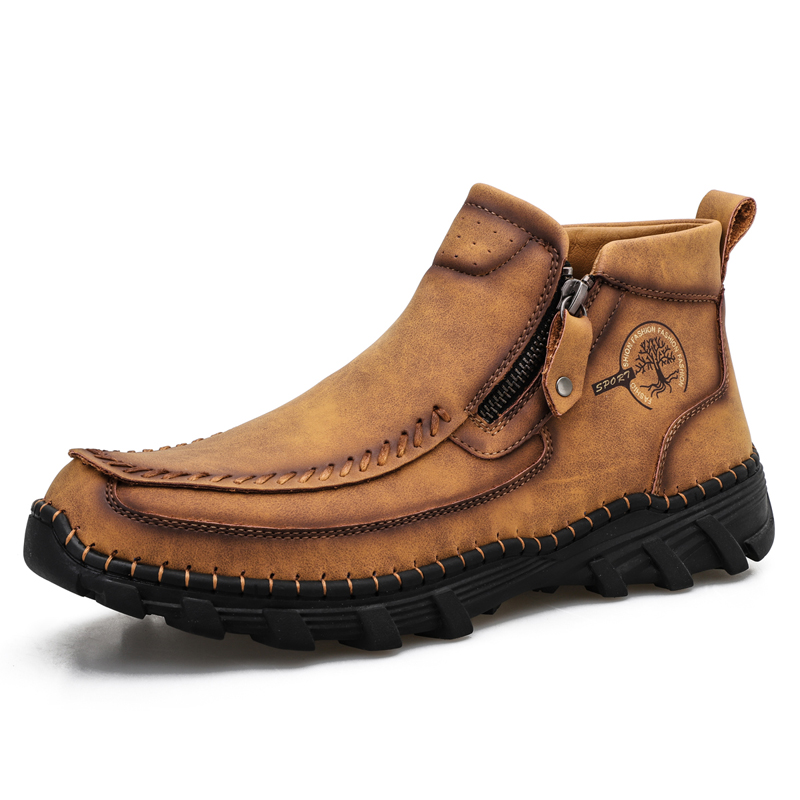 Men Boots Autumn Winter New Handmade High-top Casual Shoes Outdoor Non-slip Hiking Men Shoes Zipper Ankle Boots Plus Size 38-48