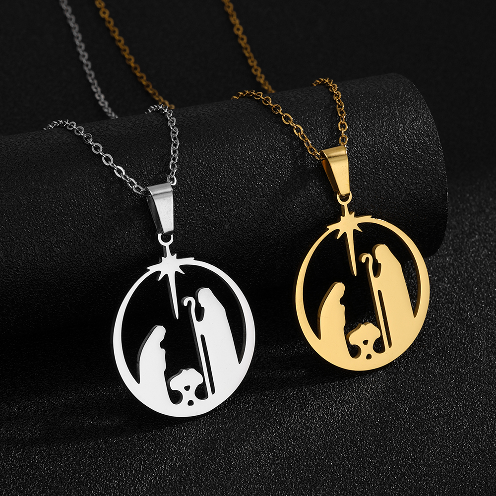 Cross border foreign trade stainless steel circular pendant necklace, personalized creative trend, new dopamine titanium steel n