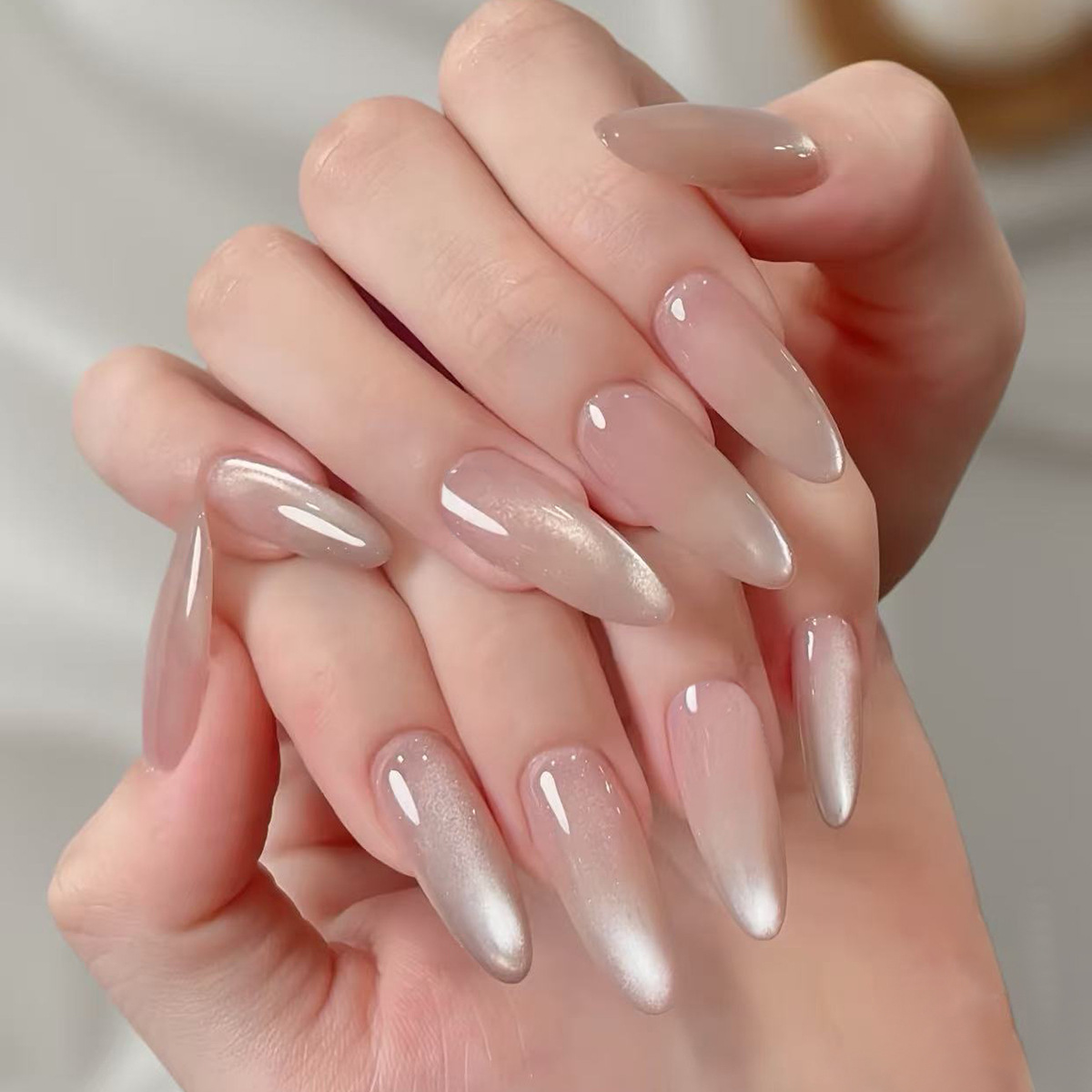 2026 New Style 30Pcs Simple Almond False Nail Blush Design Press on Nails Art Detachable Short Oval Fake Nail with Jelly Glue